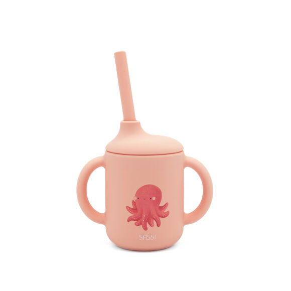 SASSI Силиконска чашка со цевка бебе/деца Octopus